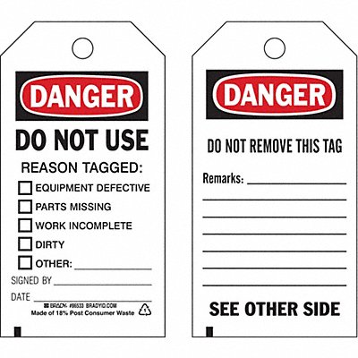 BRADY 86533 Danger Tag 5 3/4in H 3in W Polyster PK10