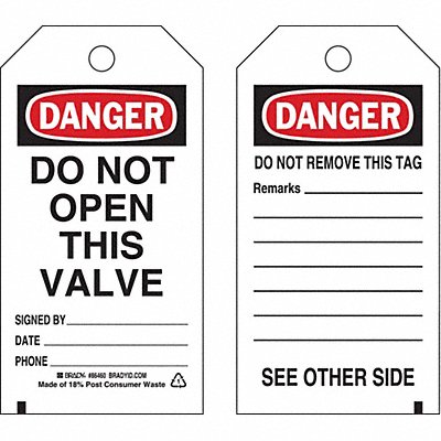 BRADY 86460 Danger Tag 5 3/4in H 3in W Polyster PK10