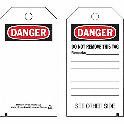 BRADY 86455 Danger Tag 5 3/4in H 3in W Polyster PK10