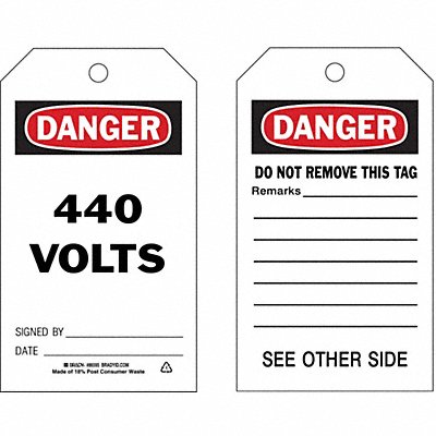 BRADY 86595 Danger Tag 7 in H 4 in W Polyester PK10
