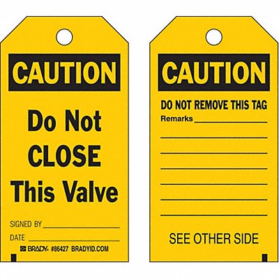 BRADY 86427 Caution Tag 5 3/4in H 3in W Polyest PK10