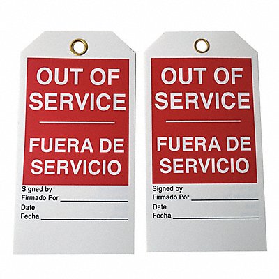 GRAINGER 8XCV1 Out Of Svce Bilingual Tag 3/8 In PK100