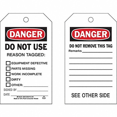 BRADY 86588 Danger Tag 7 in H 4 in W Polyester PK10