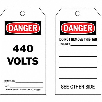 BRADY 86650 Danger Tag 5 3/4in H 3in W Crdstck PK100