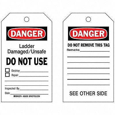 BRADY 86699 Danger Tag 7 in H 4 in W Cardstock PK100