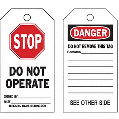 BRADY 86537 Danger Tag 5-3/4 x 3 In 3/8 In PK10