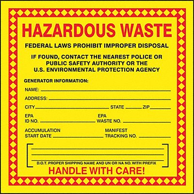 ACCUFORM MHZW20EVC DOT Handling Label Waste 6 W PK100