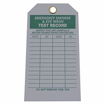 GRAINGER 8NC19 Emer Sh  Eye Wash Test Rcd Tag PK100