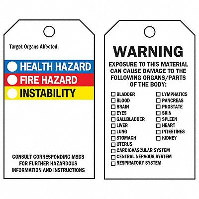 BRADY 76229 Tag Vinyl Target Organs Affected PK25