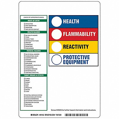 BRADY 99182 HMIG Label 10 in H 7-1/4 in W PK100