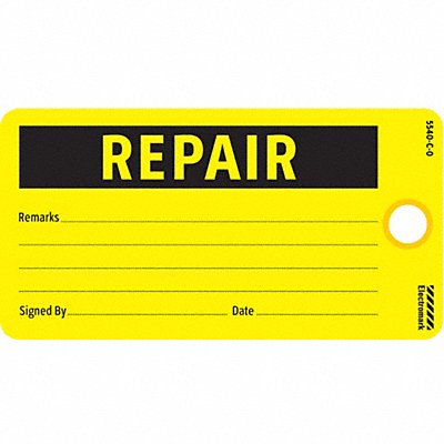 ELECTROMARK Y625758 Rpr Tag 3 x 5-3/4 In Bk/Yel PK25