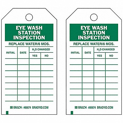 BRADY 86674 Eye Wash Sta Inspection Tag 3/8 In PK100