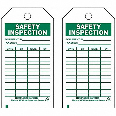 BRADY 86556 Safety Inspection Tag 5-3/4 x 3 In PK10