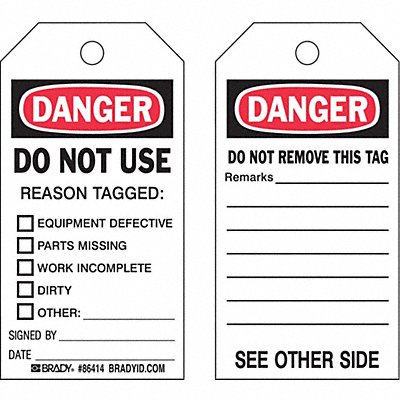BRADY 86414 Danger Tag 5 3/4in H 3in W Polyster PK10