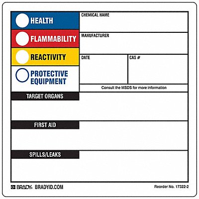 BRADY 173222LS HMIG Label 6 in H 6 in W PK250