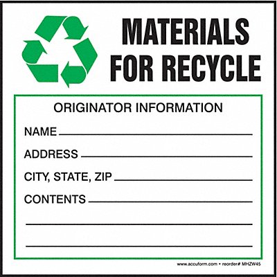 ACCUFORM MHZW45PSC DOT Handling Label Waste 6 W PK100