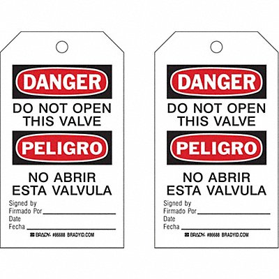 BRADY 86688 Danger Bilingual Tag 7in H 4in W PK100