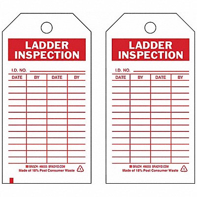 BRADY 86555 Lad Inspection Tag 5-3/4 x 3 In PK10