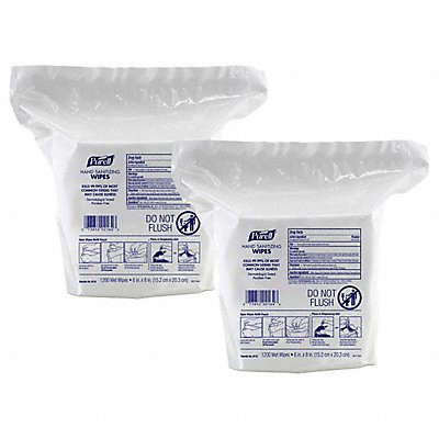 PURELL 911802 Sanitizer Wipes Citrus 8 inL 6 inW PK2
