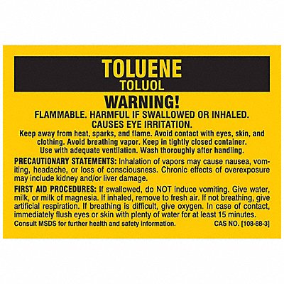 BRADY 7318PLS Chemical Label 2-7/8 in W PK25