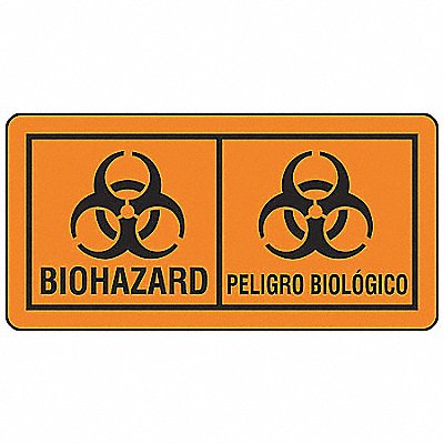 BRADY 22348LS Bilingual Biohazard Label 2inx4in PK100
