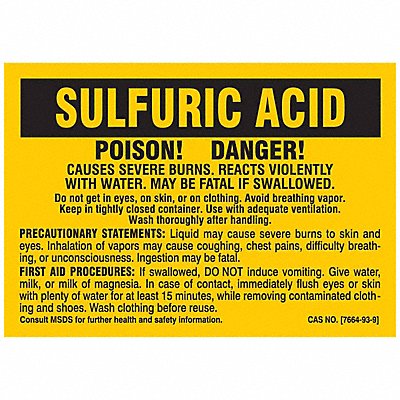 BRADY 7313QLS Chemical Label 3-1/2 in H PK25