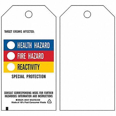BRADY 99107 Tag Polyester Chemical Hazard PK25