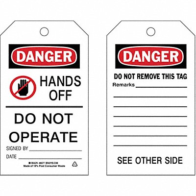 BRADY 86577 Danger Tag 7 x 4 In Bk and R/Wht PK10