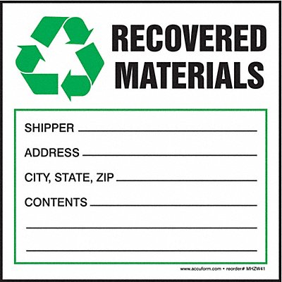 ACCUFORM MHZW41EVL DOT Handling Label Waste 6 W PK250