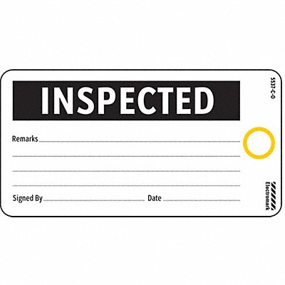 ELECTROMARK Y625755 Inspected Tag 3 x 5-3/4 In Bk/Wht PK25