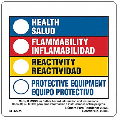 BRADY 20038LS HMIG Label 3-7/8 in H Paper PK100