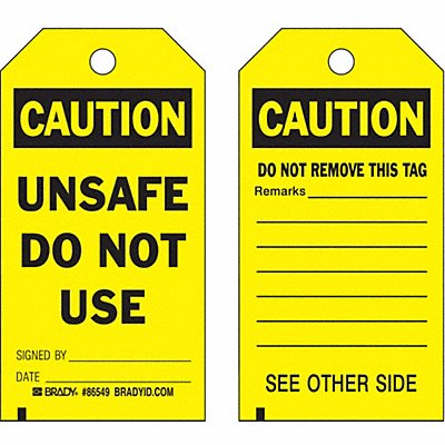 BRADY 86549 Caution Tag 5 3/4in H 3in W Polyest PK10