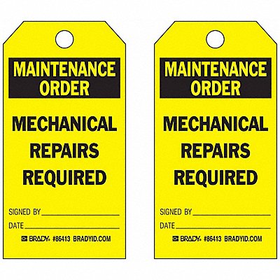 BRADY 86413 Mal Nt Ord Tag 5-3/4 x 3 In Bk/Yel PK10