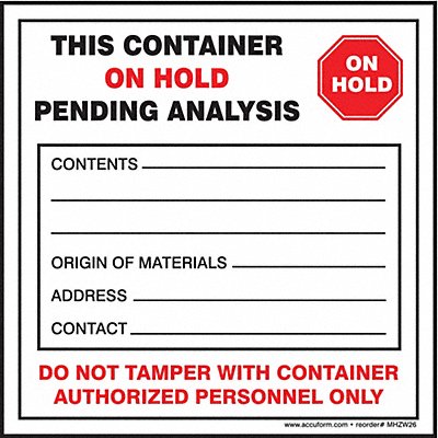 ACCUFORM MHZW26PSL DOT Handling Label Waste 6 W PK250