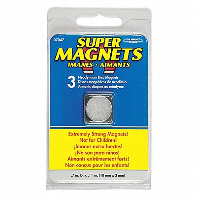 GRAINGER 7047 Disc Magnet Neodymium 6 lb Pull PK3