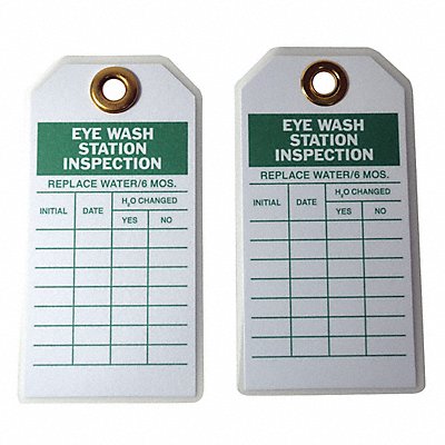 GRAINGER 9HUP5 Eye Wash Sta Inspection Tag Grn/Wht PK10