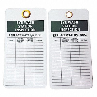 GRAINGER 9JWR7 Eye Wash Sta Inspection Tag Grn/Wht PK25
