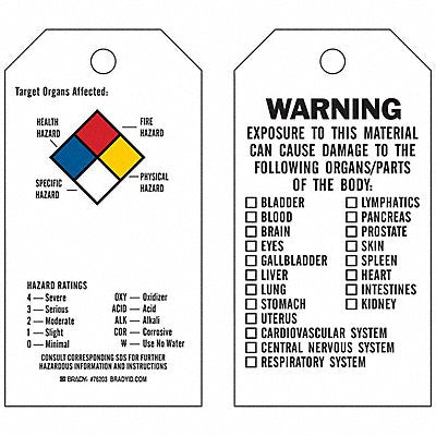 BRADY 76203 Tag Vinyl Target Organs Affected PK25