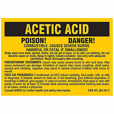 BRADY 7228PLS Chemical Label Black/Yellow PK25