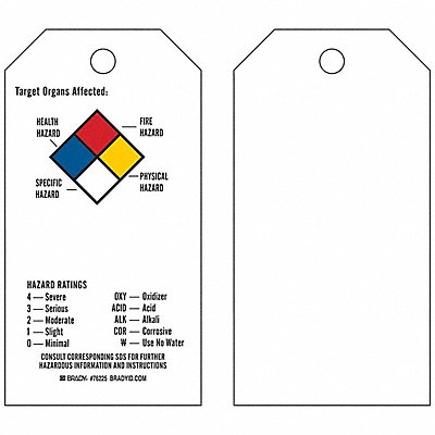 BRADY 76225 Tag Vinyl Target Organs Affected PK25