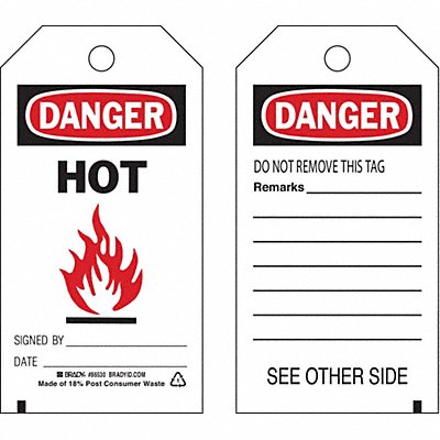 BRADY 86530 Danger Tag 5 3/4in H 3in W Polyster PK10