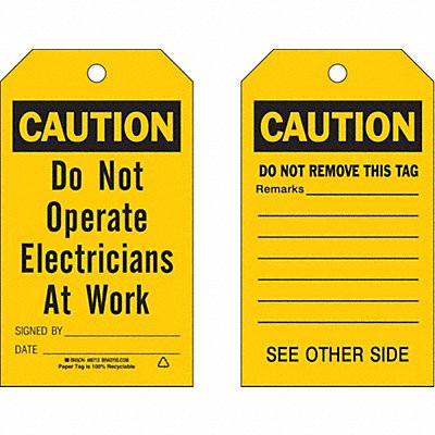 BRADY 86712 Caut Tag 7 x 4 In Bk/Yel Cardstock PK100