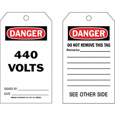 BRADY 86705 Danger Tag 7 in H 4 in W Cardstock PK100