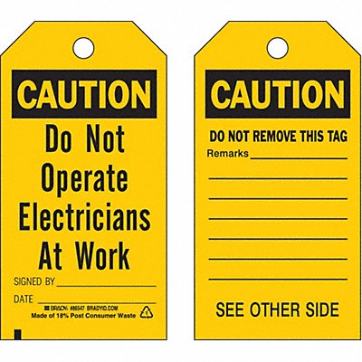 BRADY 86547 Caut Tag 5-3/4 x 3 In Bk/Yel 3/8 In PK10