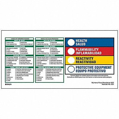 BRADY 827LS HMIG Label 4 in H 8 in W PK100