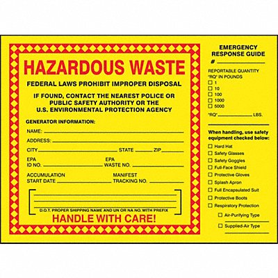 ACCUFORM MHZW27PSP DOT Handling Label Waste 8 Label W PK25