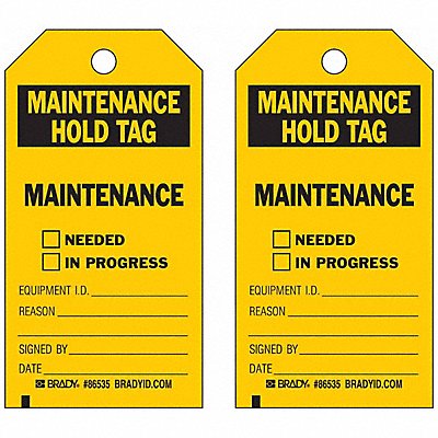 BRADY 86535 Mal Nt Hold Tag 5-3/4 x 3 In Bk/Yel PK10