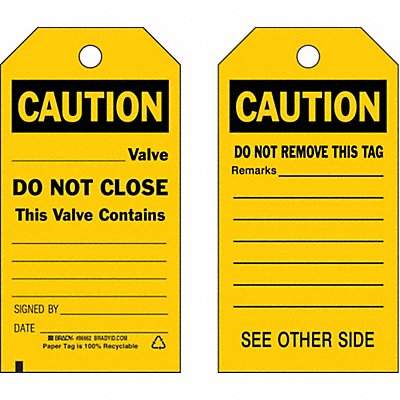 BRADY 86662 Caution Tag 5 3/4in H 3in W Cdstck PK100