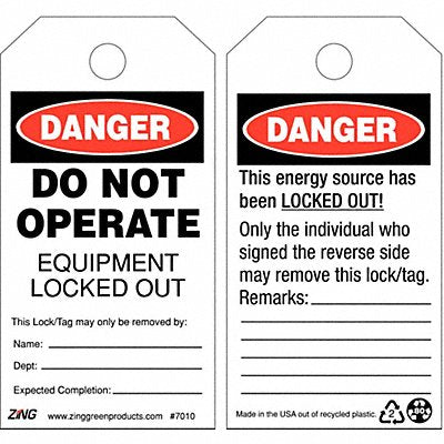 ZING 7010 Danger Tag 5-3/4 x 3 In Plastic OSHA PK10