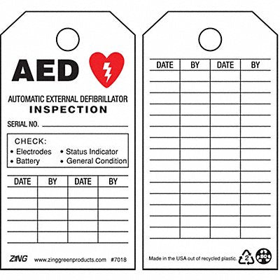 ZING 7018 AED Tag 5-3/4 x 3 In Bk and R/Wht PK10
